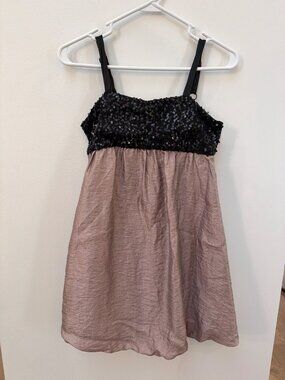 Plum Girls 14 Black Sequin Rose Bubble Hem Babydoll Dress With Adjustable Straps